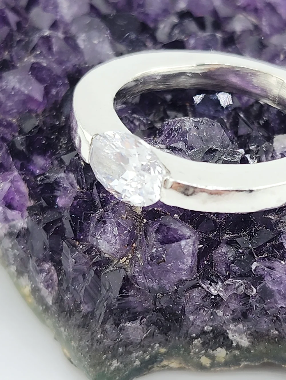 CUBIC ZIRCONIA PRESSURE RING HANDMADE STERLING SILVER SIZE7 - Picture 6 of 15